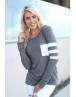Women Top Long Sleeve Pocket Grey Striped Classy Causal Winter Tee