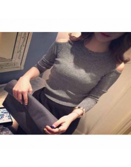 Women Off shoulder top Knitted tight slim long sleeve sexy T-shirts