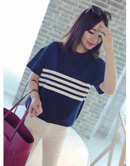 Women Loose Thin Striped Short-Sleeved T-Shirt