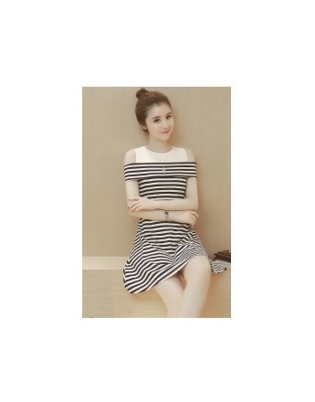 Woman Casual Strapless Stripe Dress