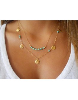 Bohemia Turquoise Bead Double Chain Necklace