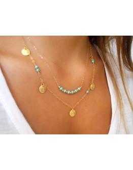 Bohemia Turquoise Bead Double Chain Necklace