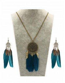 Bohemian Vintage Hollow Out Long Feather Leaf Tassel Earing & Necklace Set