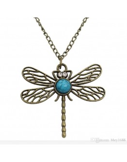 Women Lovely Bronze Hollow Wing Dragonfly Pendant Long Chain Retro Style