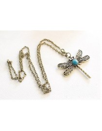 Women Lovely Bronze Hollow Wing Dragonfly Pendant Long Chain Retro Style