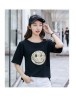 Casual Round Neck Smiley T-Shirt Tops Tees for Women