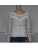 Women tops Lace Slim Beaded Embroidery Neck Hollow Crochet Chiffon Shirt