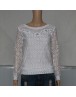 Women tops Lace Slim Beaded Embroidery Neck Hollow Crochet Chiffon Shirt