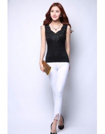 Women Lace Tank Top Sexy Sleeveless Black Vest Floral Ladies Tees