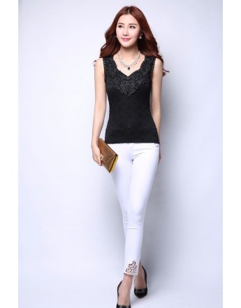 Women Lace Tank Top Sexy Sleeveless Black Vest Floral Ladies Tees