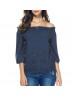 Women Off Shoulder Sexy Hollow Out Top Half Sleeve Shirt