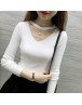 Women V-neck pearl sexy pullover Slim knit bottoming thin stretch sleeve Shrit