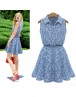 Women dress new trendy collar casual floral print blue sexy summer Dress