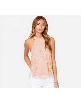 Women pink sexy classy sleeveless floral lace top