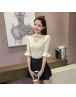 Women  Beige top Half Flare sleeve Casual Ladies Knitted V-neck Shirt