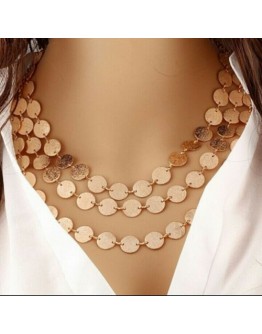 Women necklace gold beautiful multilayered coin chain