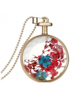 Women real dried flower pendant necklace chain