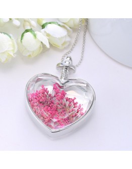 Women real dried flower pendant necklace chain