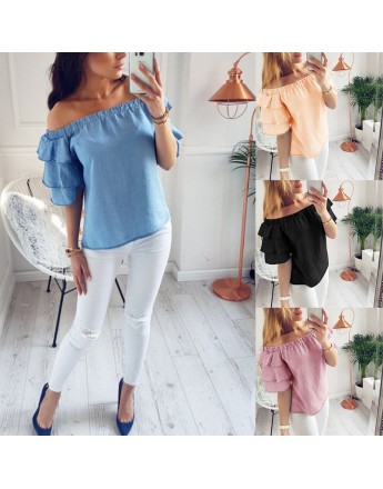 Women Off Shoulder Top Elegant Burrerfly Sleeve Neck Loose Party top