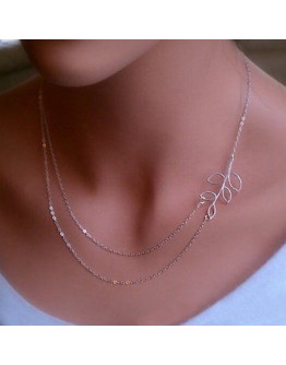 Women necklace beautiful double chain leaves