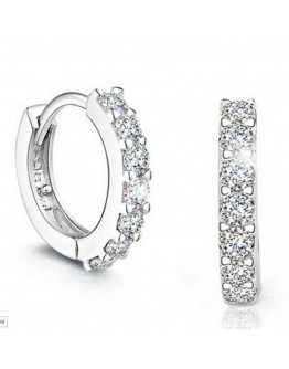 Women silver earring simple elegant diamond Hoop earring