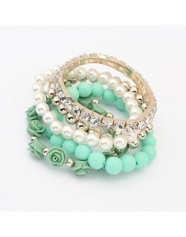 Women bracelet classy green pearl rose flower stylish band