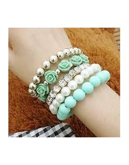 Women bracelet classy green pearl rose flower stylish band