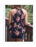 Women Top Sleeveless Chiffon Floral Print Ruffles Turtleneck Classy Tops